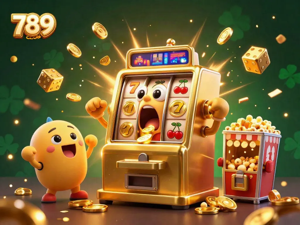 Experience the thrill at 789CLUB as golden slot machines celebrate big wins amid exploding coins and vibrant graphics.