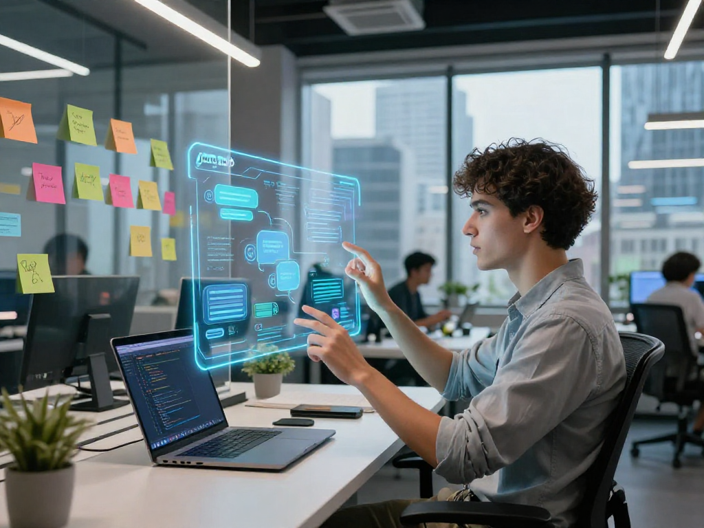 Engaging scene showcasing juicy chat ai features in a vibrant tech office.