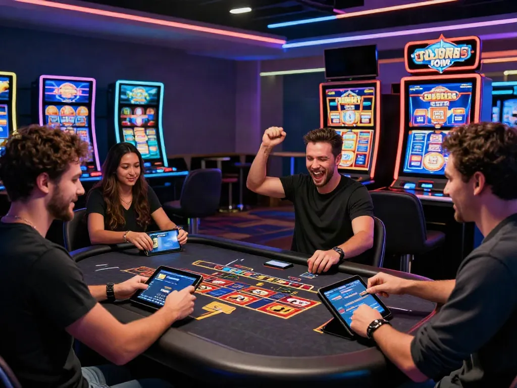 Exciting online credit card casinos scene, players enjoying vibrant games and making deposits in a modern casino environment.