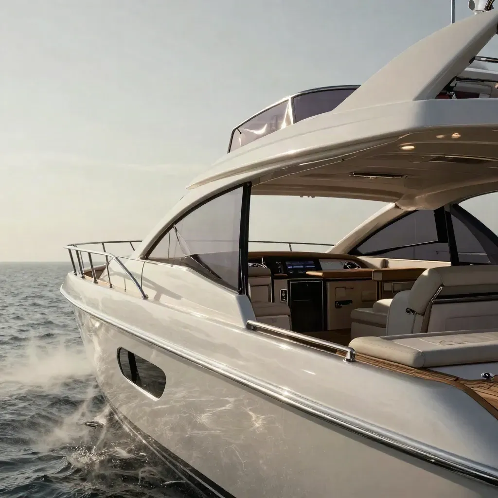 Hardtop su misura e pozzetto ordinato su yacht, con spray e finiture antracite.