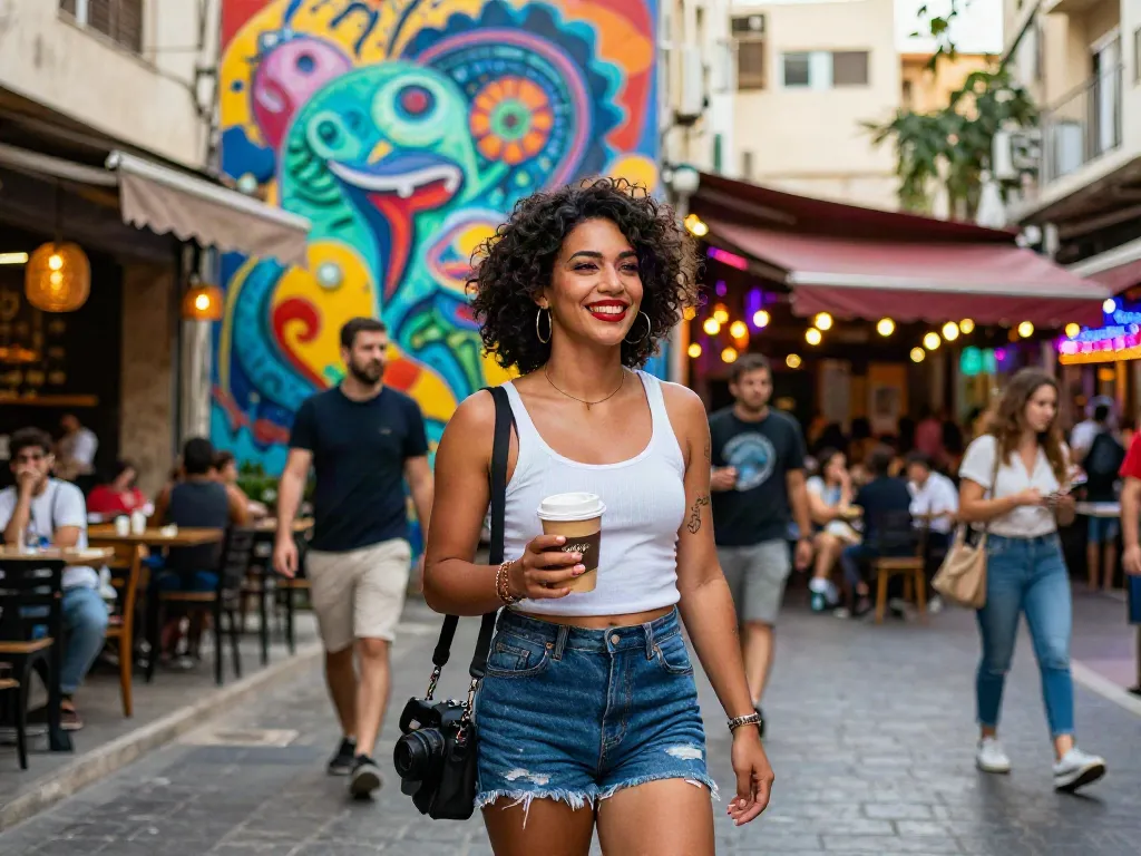 A transgender woman enjoying the lively nightlife in Tel Aviv, showcasing קוקסינליות בתל אביב.