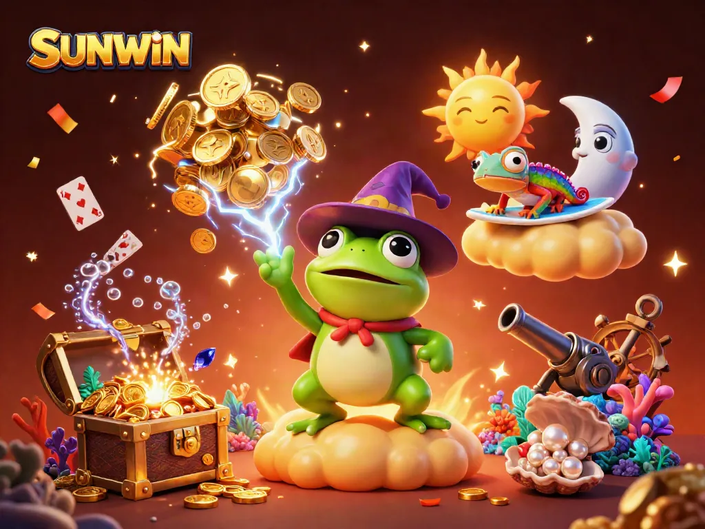 Experience the excitement of SUNWIN with magical creatures in a vibrant casino scene.