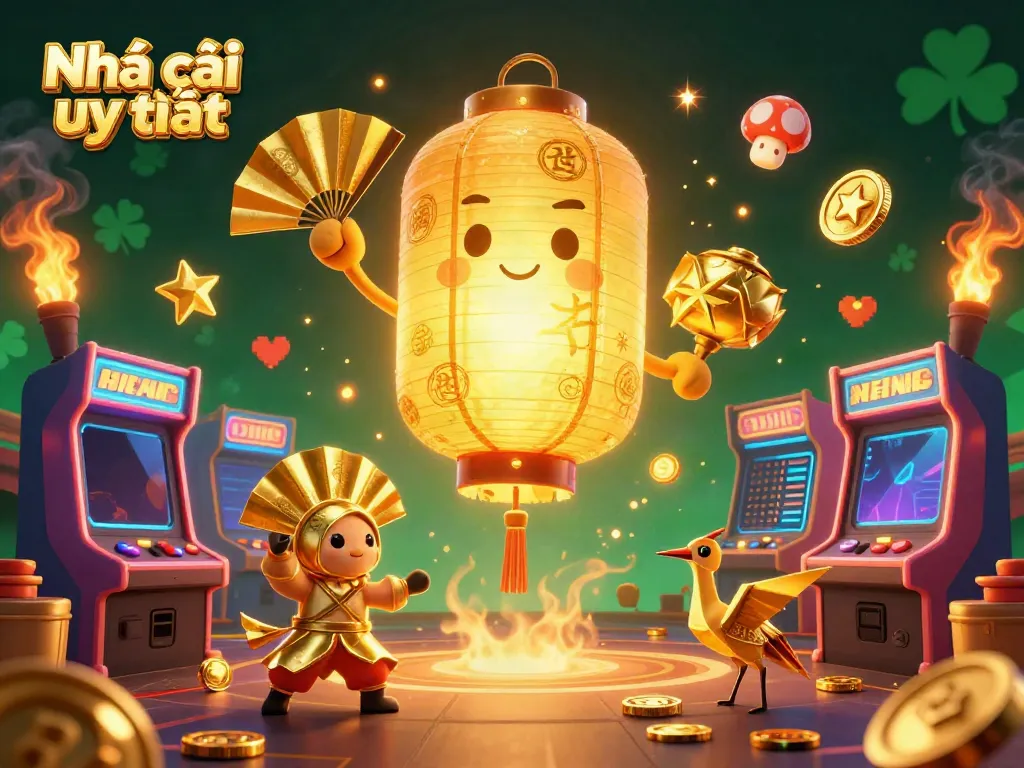 Engage with top Nhà cái uy tín at the vibrant night market casino scene with golden lantern spirit and arcade games.